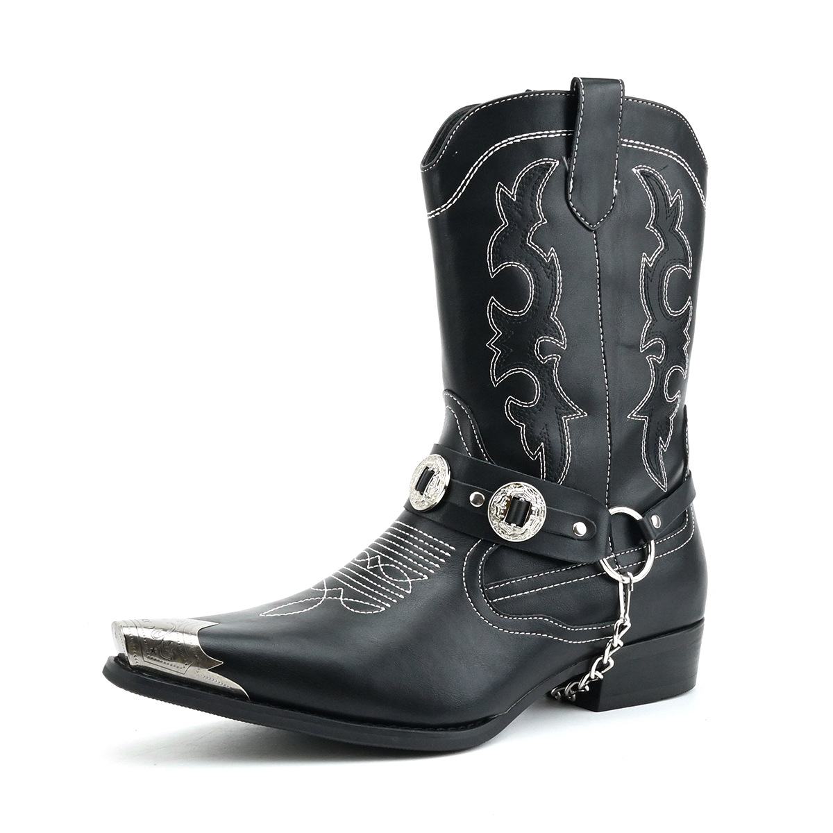Embroidery Ring - Herren Western-Lederstiefel mit Metallstickerei, Zwischensohle, runder