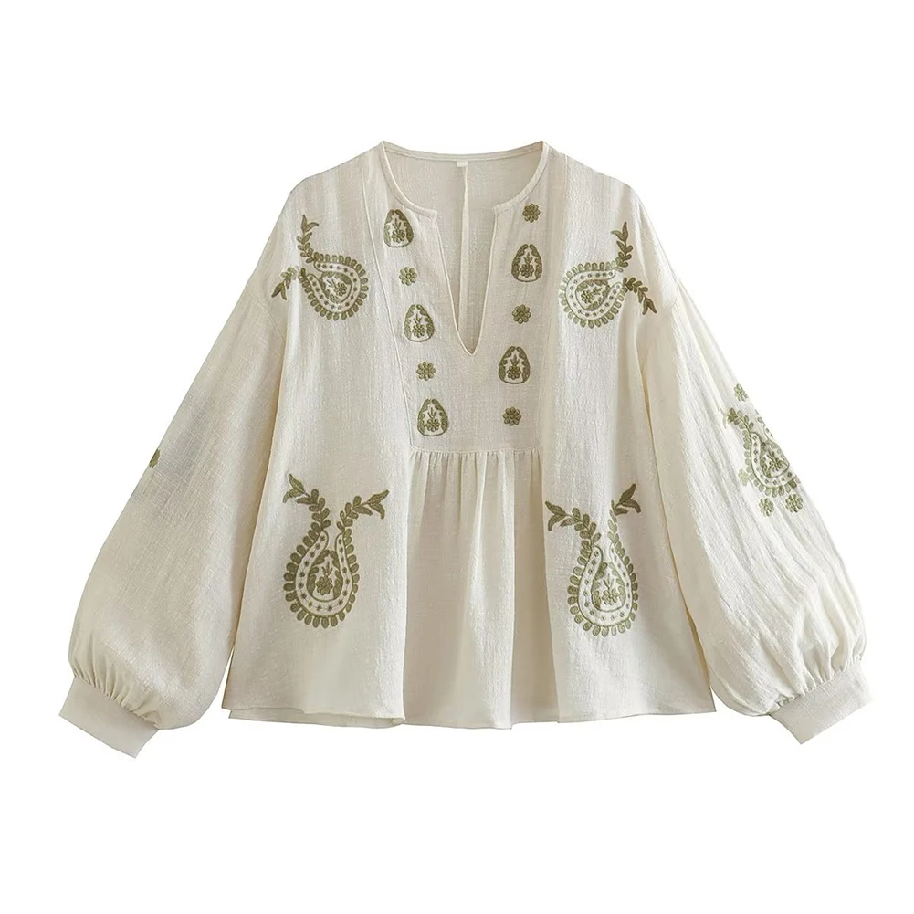 Embroidery Uniform - Neues, lockeres Baumwoll-Stickerei-Hemd für Damen, stilvolles,