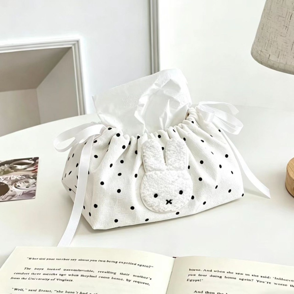 Embroidery Gift Ideas - Niedliche Miffy Wellen-Stickerei Kordelzug-Tasche für Schlafzimmer-Aufbewahrung