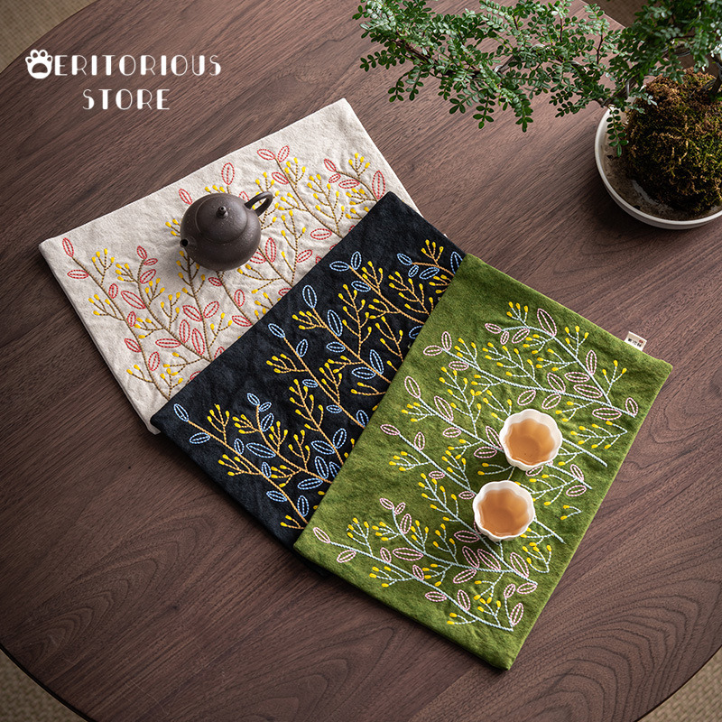 Embroidery Canvas - Chinesische handgemachte bestickte Teematte, kreative Leinenuntersetzer,