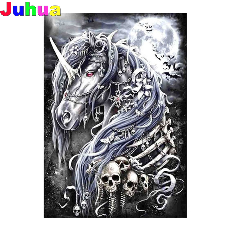 Embroidery Unicorn - Schädel Einhorn voller Bohrer Diamant Malerei