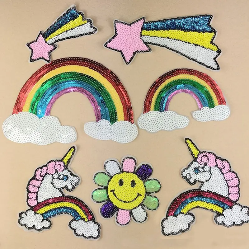 Embroidery Unicorn - Regenbogen Einhorn Stern Schmetterling Pailletten Stickerei