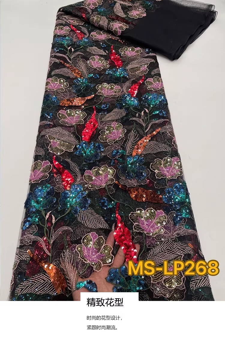 Embroidery Underlay - 1 Yard Luxuriöser, zweifarbiger Perlen-Blumen-Pailletten-Stickstoff für