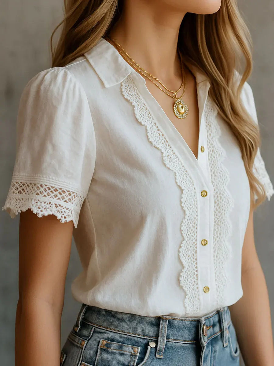 Elegante Damenblusen, lässig,  – Embroidery Uniform Bewertung und Preis